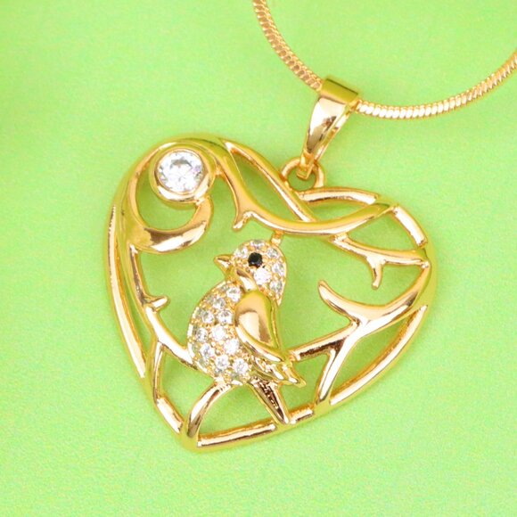 "Heart Shaped Rose Gold Pendant with Bird and Branch Design, XPPT1297 - Picture 1 of 12